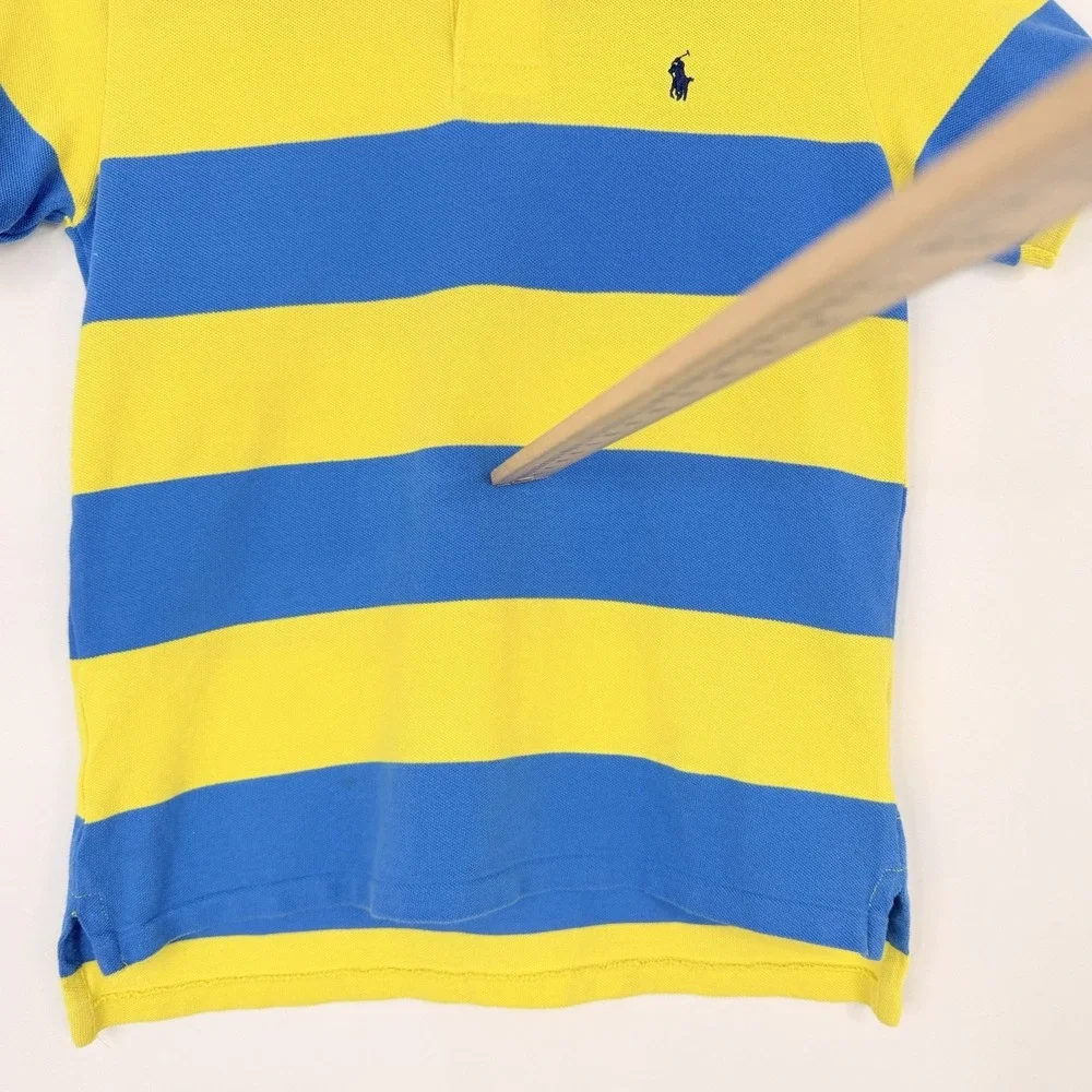 Ralph Lauren Youth Yellow Blue Striped Short Sleeve Rugby Polo Shirt SZ- M 10/12